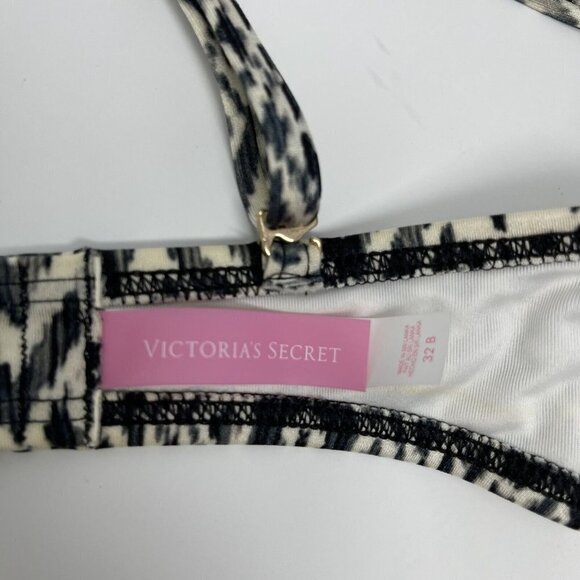 Victorias Secret Push Up Bikini Top Size 32B Black Print - Picture 10 of 11